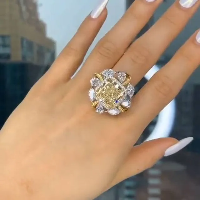 Handmade 3 CT Art Deco Two Tone Halo Princess Cut Engagement Ring