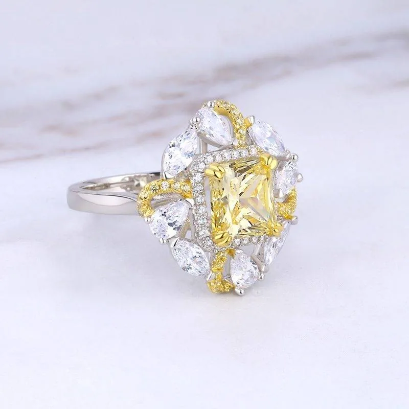 Handmade 3 CT Art Deco Two Tone Halo Princess Cut Engagement Ring