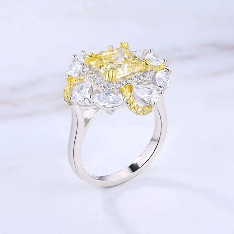 Handmade 3 CT Art Deco Two Tone Halo Princess Cut Engagement Ring