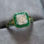 Handmade 2.65 ct Art Deco Asscher Cut Ring With Calibre Cut Emerald Stones