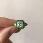 Handmade 2.65 ct Art Deco Asscher Cut Ring With Calibre Cut Emerald Stones