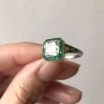 Handmade 2.65 ct Art Deco Asscher Cut Ring With Calibre Cut Emerald Stones
