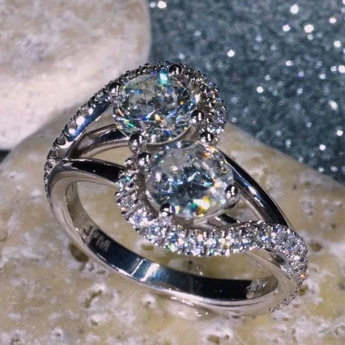 Handmade 1.5CT Bypass Style Double Round Cut Lab-created Dimaond Ring