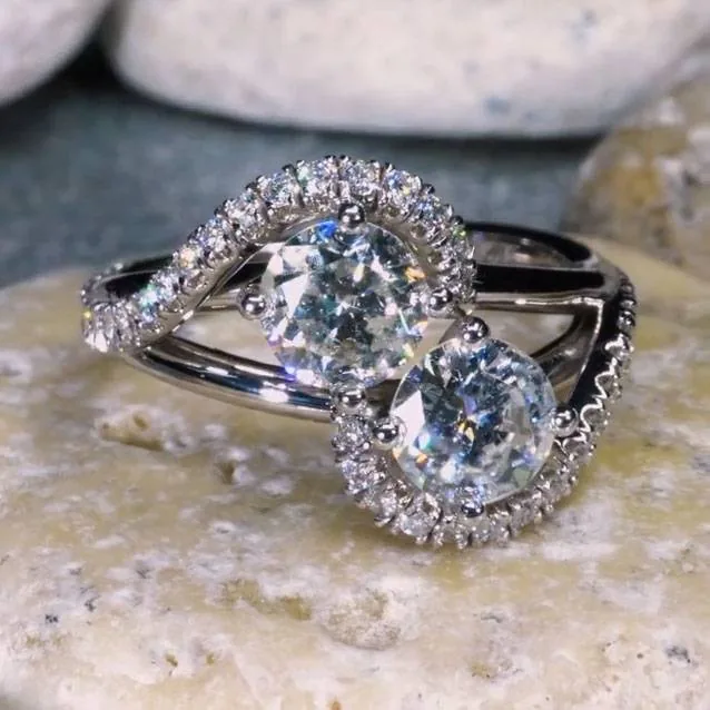 Handmade 1.5CT Bypass Style Double Round Cut Lab-created Dimaond Ring