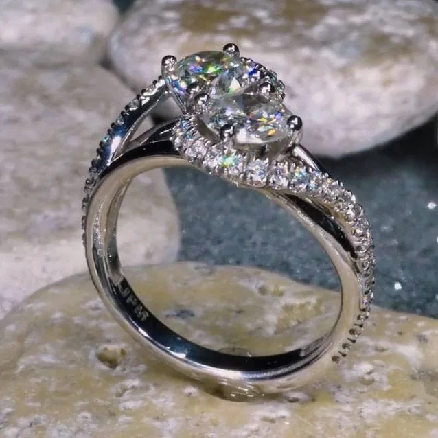 Handmade 1.5CT Bypass Style Double Round Cut Lab-created Dimaond Ring