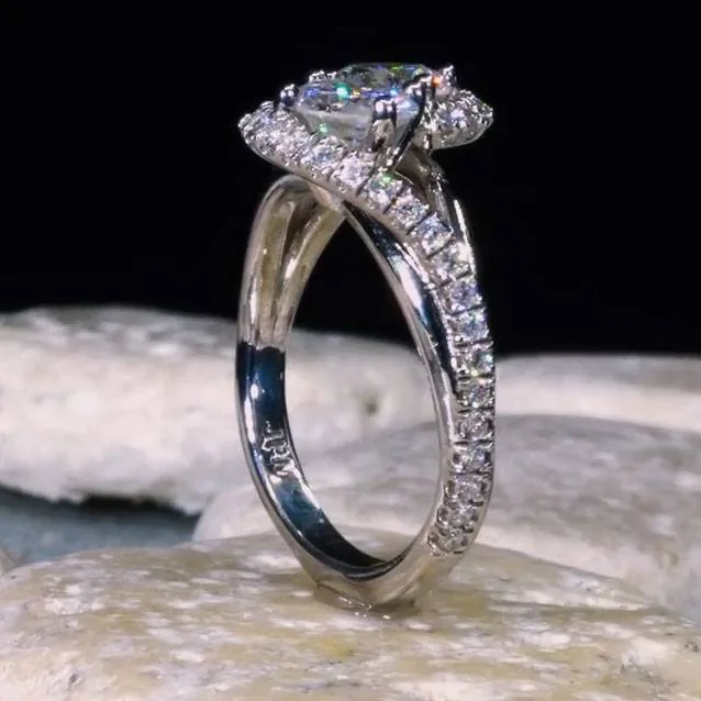Handmade 1.5CT Bypass Style Double Round Cut Lab-created Dimaond Ring