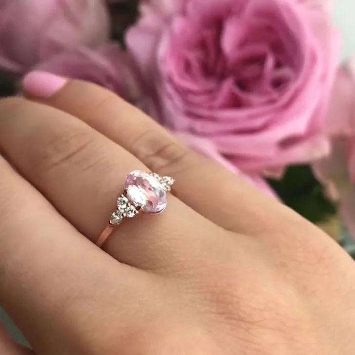 Handmade 2.2ct Peach Pink Oval Sapphire Ring in Sterling Silver