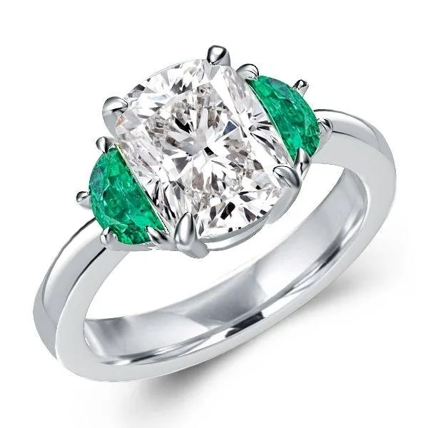 Handmade 3CT Three-Stone Cushion Cut Engagement Ring