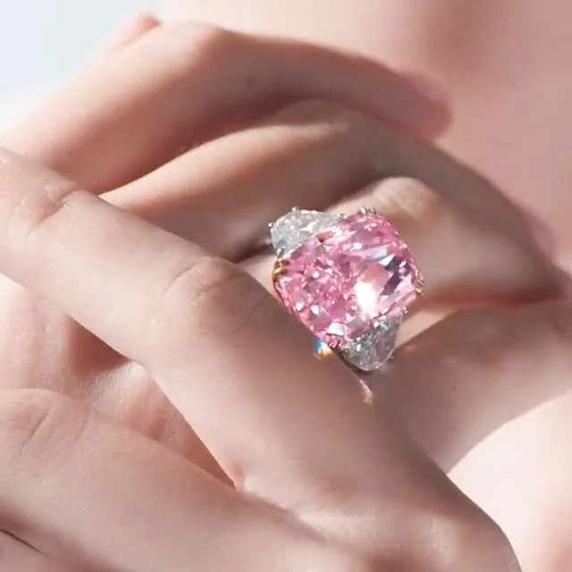 Handmade 5 CT Three-stone Purple Pink Sapphire Engagement Ring