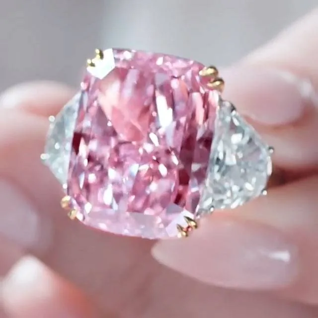 Handmade 5 CT Three-stone Purple Pink Sapphire Engagement Ring