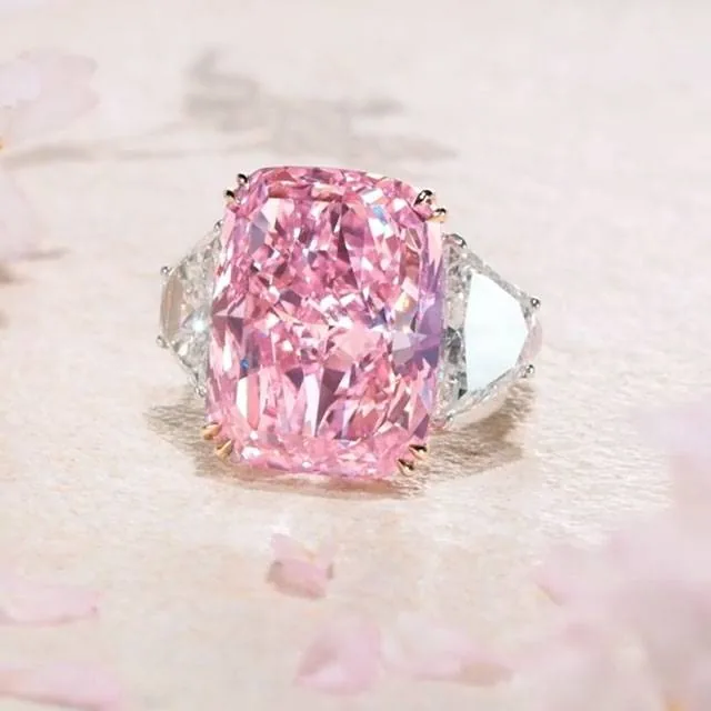 Handmade 5 CT Three-stone Purple Pink Sapphire Engagement Ring