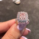 Handmade Triple Halo Pink Sapphire Engagement Ring