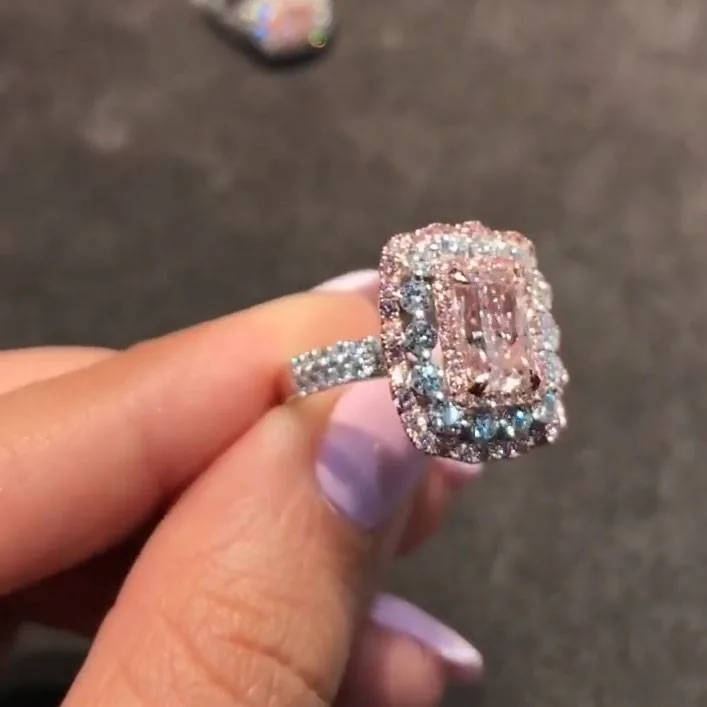 Handmade Triple Halo Pink Sapphire Engagement Ring