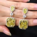 Handmade 5 Ct Fancy Yellow Radiant Cut Diamond Dangle Earrings