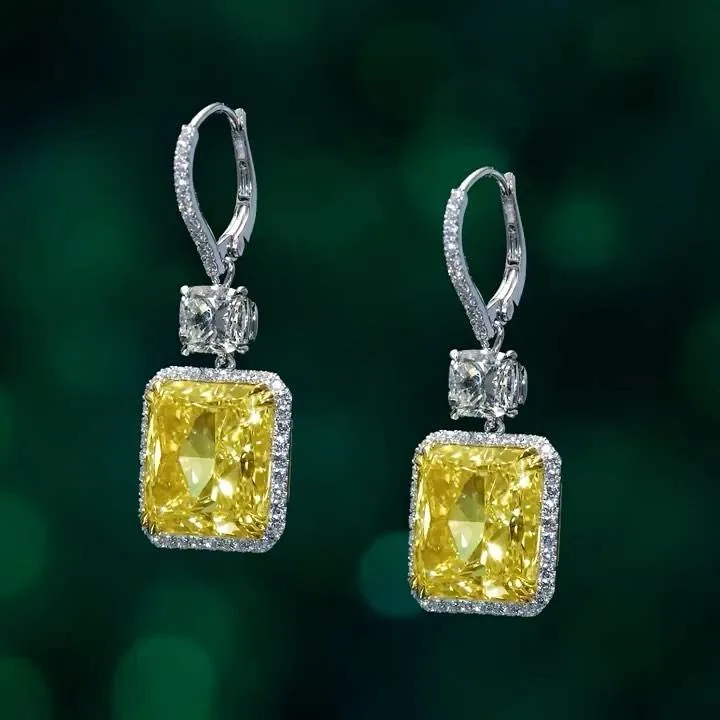 Yellow Diamond Dangle Earrings in Sterling Silver
