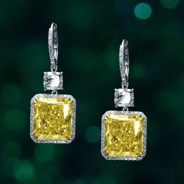 Yellow Diamond Dangle Earrings in Sterling Silver