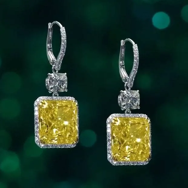 Yellow Diamond Dangle Earrings in Sterling Silver