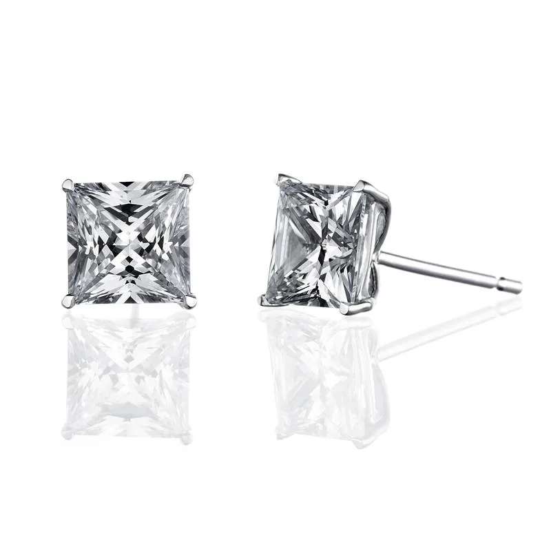 Brilliant 3 Ct Princess Cut 925 Silver Stud Earrings