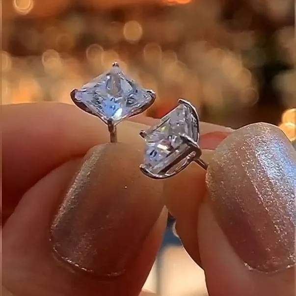 Brilliant 3 Ct Princess Cut 925 Silver Stud Earrings