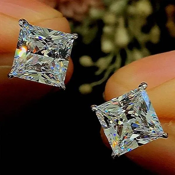 Brilliant 3 Ct Princess Cut 925 Silver Stud Earrings