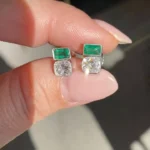 Handmade 1.94 Ct Emerald & Old Mine Cushion Cut Stud Earrings