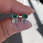Handmade 1.94 Ct Emerald & Old Mine Cushion Cut Stud Earrings