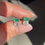 Handmade 1.94 Ct Emerald & Old Mine Cushion Cut Stud Earrings