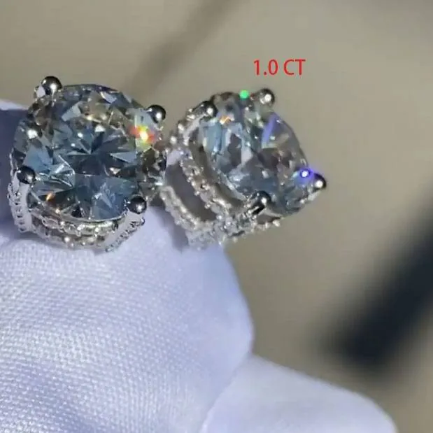 Handmade 1 CT Double Under Halo Diamond Studs Earrings