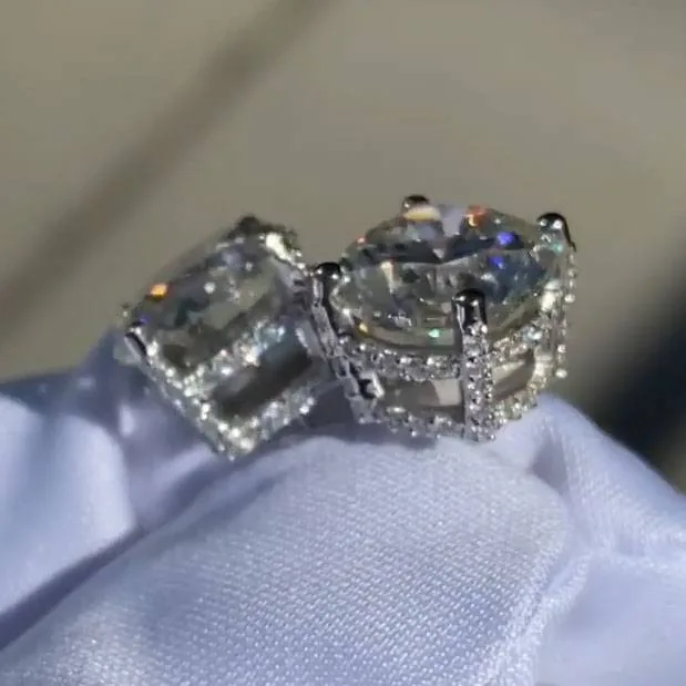 Handmade 2 CT Double Under Halo Diamond Studs Earrings