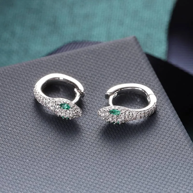 Handmade Green Eye Snake Hoop Earring
