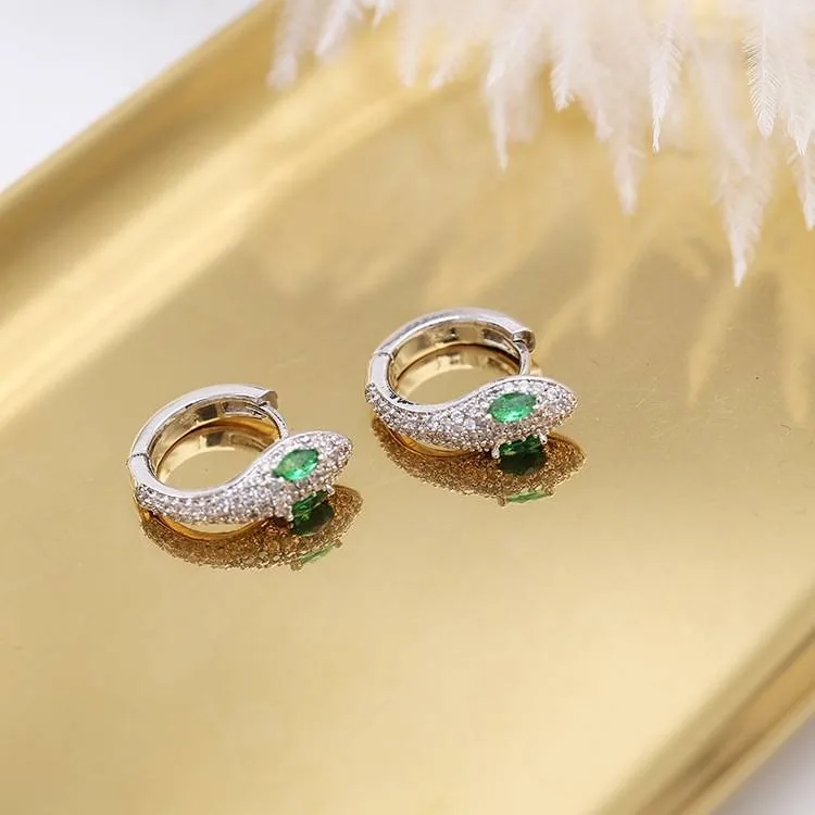 Handmade Green Eye Snake Hoop Earring