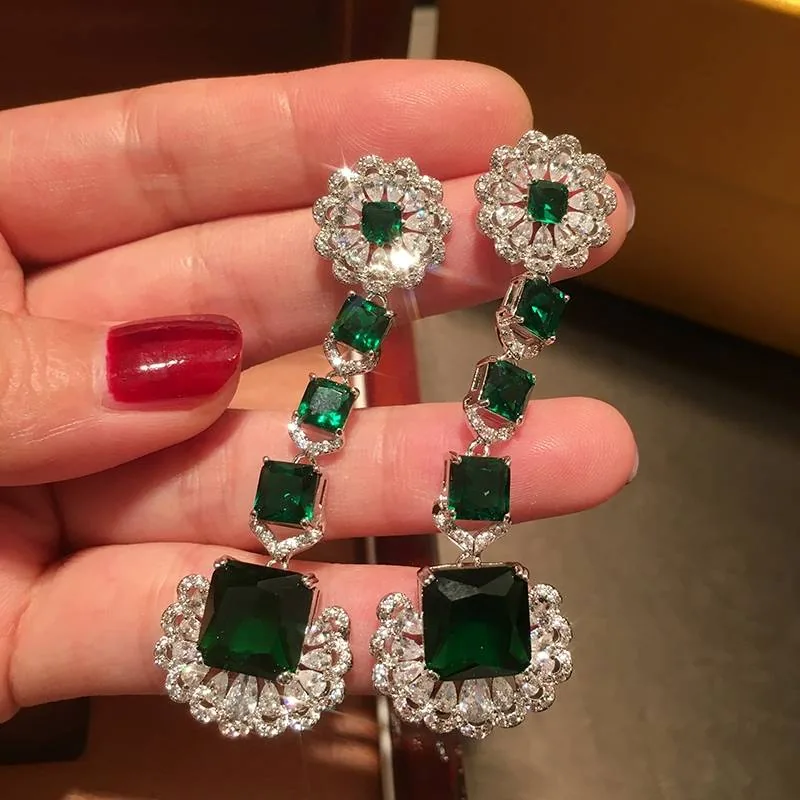Fashion Women Cut Out Emerald Earrings