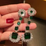 Fashion Women Cut Out Emerald Earrings