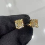 Handmade 1.5 CT Fancy Yellow Cushion Cut Earrings