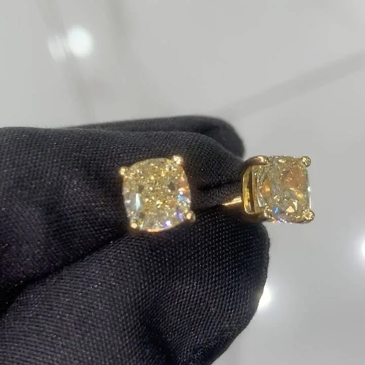 Handmade 1.5 CT Fancy Yellow Cushion Cut Earrings