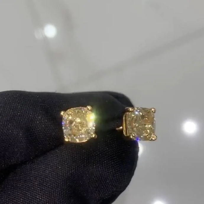 Handmade 1.5 CT Fancy Yellow Cushion Cut Earrings