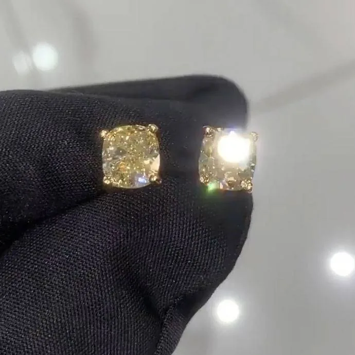 Handmade 1.5 CT Fancy Yellow Cushion Cut Earrings