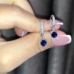 Handmade 2 CT Round Cut Dangle Sapphire Earrings