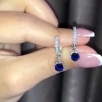Handmade 2 CT Round Cut Dangle Sapphire Earrings