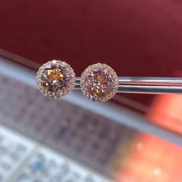 Handmade 2 CT Champagne Gold Stud Earrings