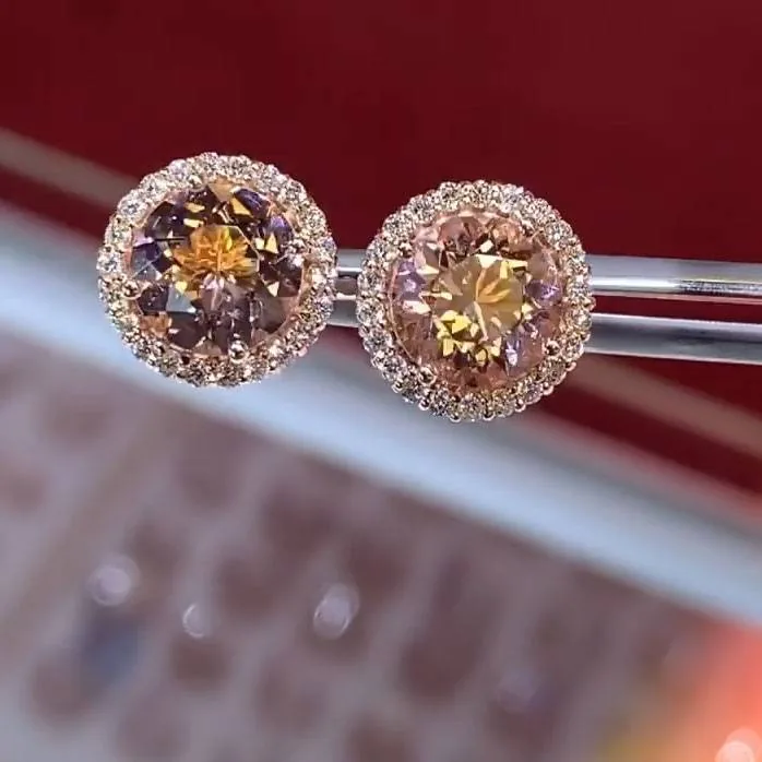 Handmade 2 CT Champagne Gold Stud Earrings