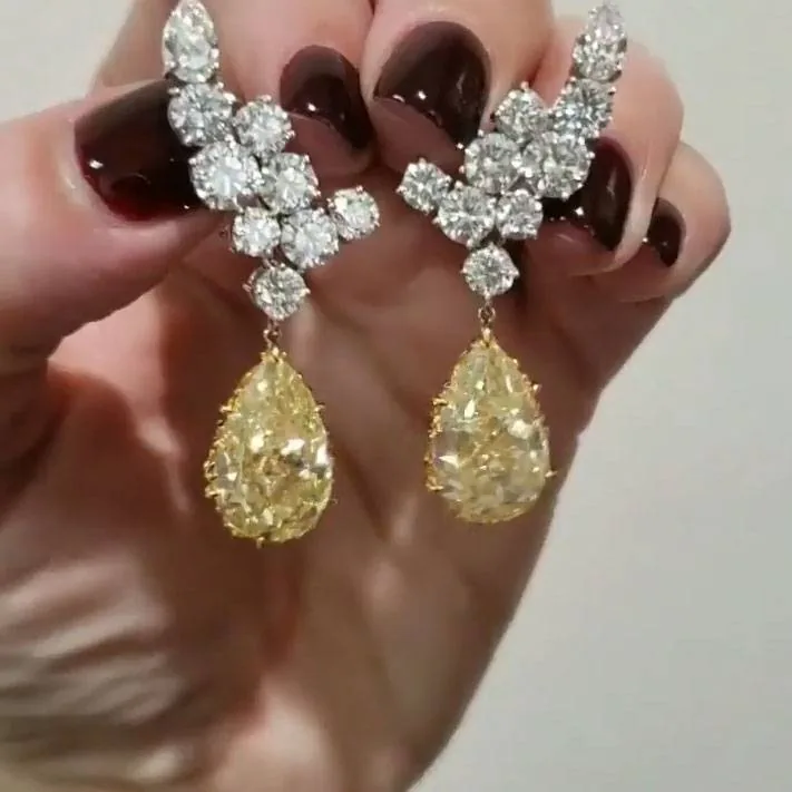 Handmade Fancy Yellow Pear Shape Drop Earrings