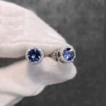 Handmade 1.03 CT Blue Sapphire Stud Earrings
