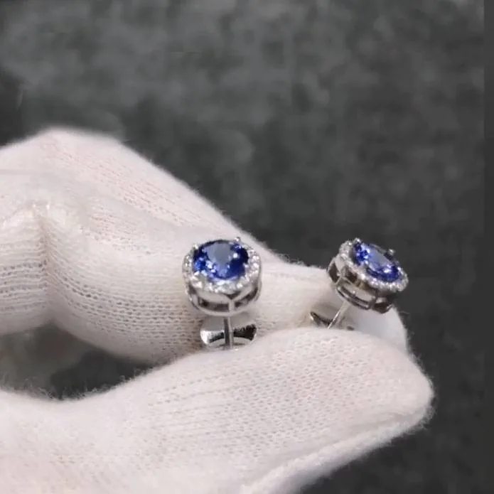 Handmade 1.03 CT Blue Sapphire Stud Earrings