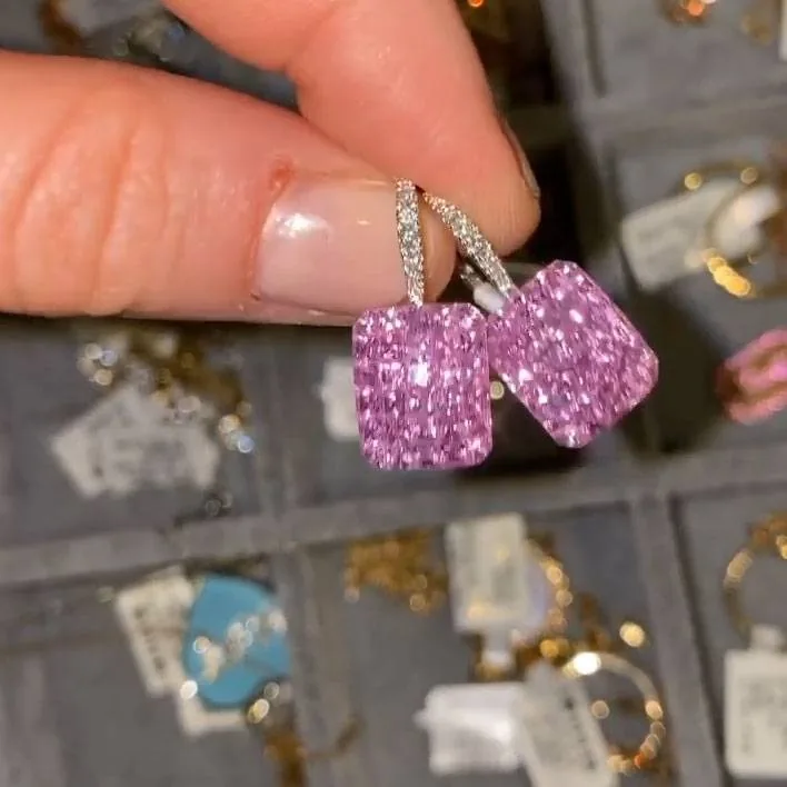 Handmade 4.5 CT Pink sapphire Invisible Set Dangle earrings