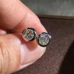 Handmade 2CT Round Cut Silver Bezel Setting Ear Studs