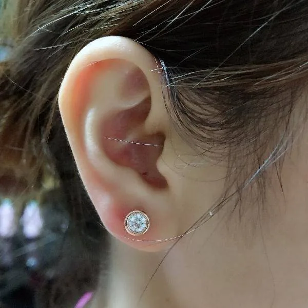Handmade 2CT Round Cut Silver Bezel Setting Ear Studs