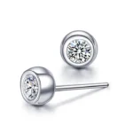 Handmade 2CT Round Cut Silver Bezel Setting Ear Studs