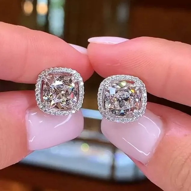 Handmade 2.12CT Halo Cushion Cut Lab-created Diamond Stud Earrings