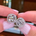 Handmade 2.12CT Halo Cushion Cut Lab-created Diamond Stud Earrings